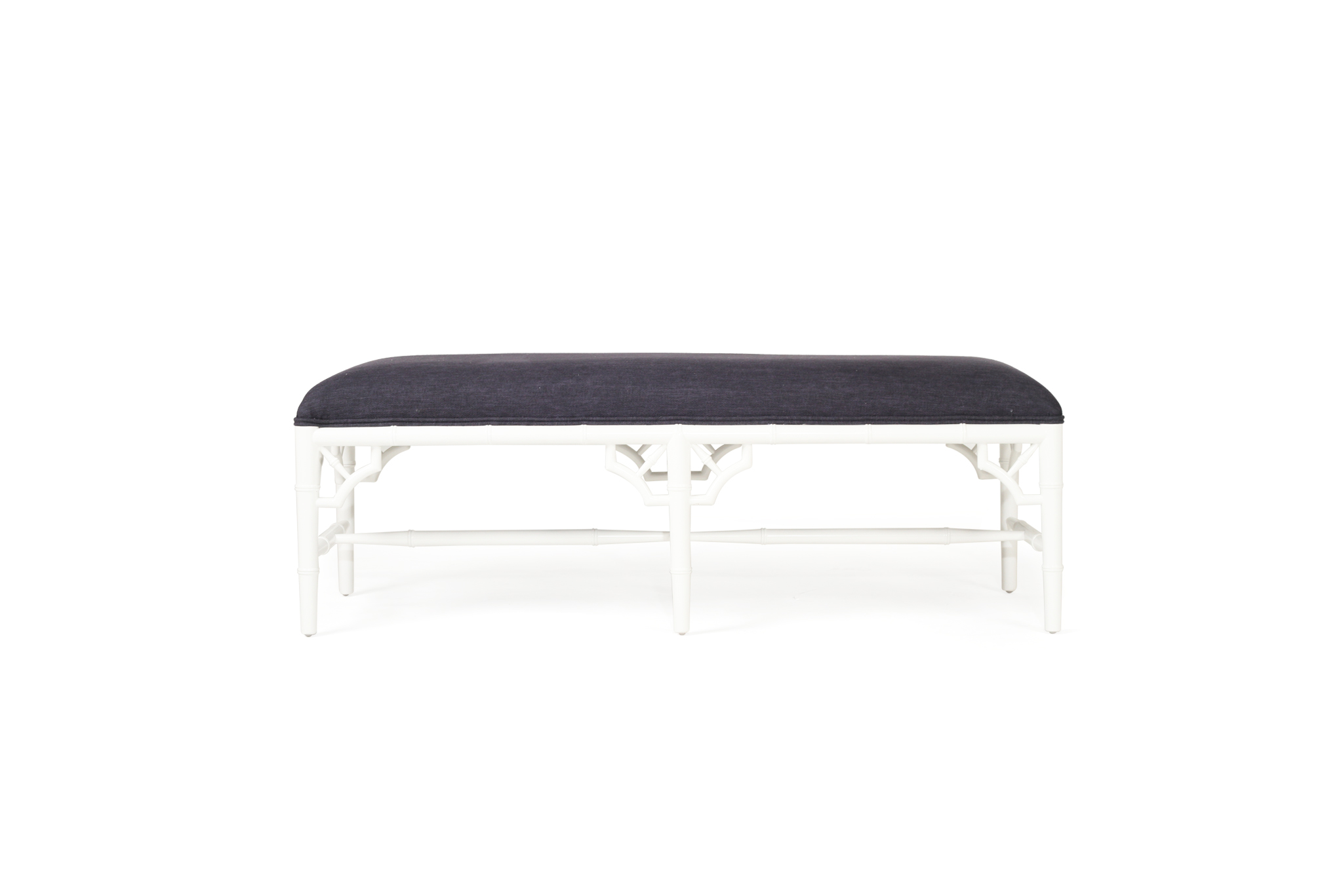 White Chippendale Bench Seat | Bed End - 120cm - Navy Cushion - Image 4