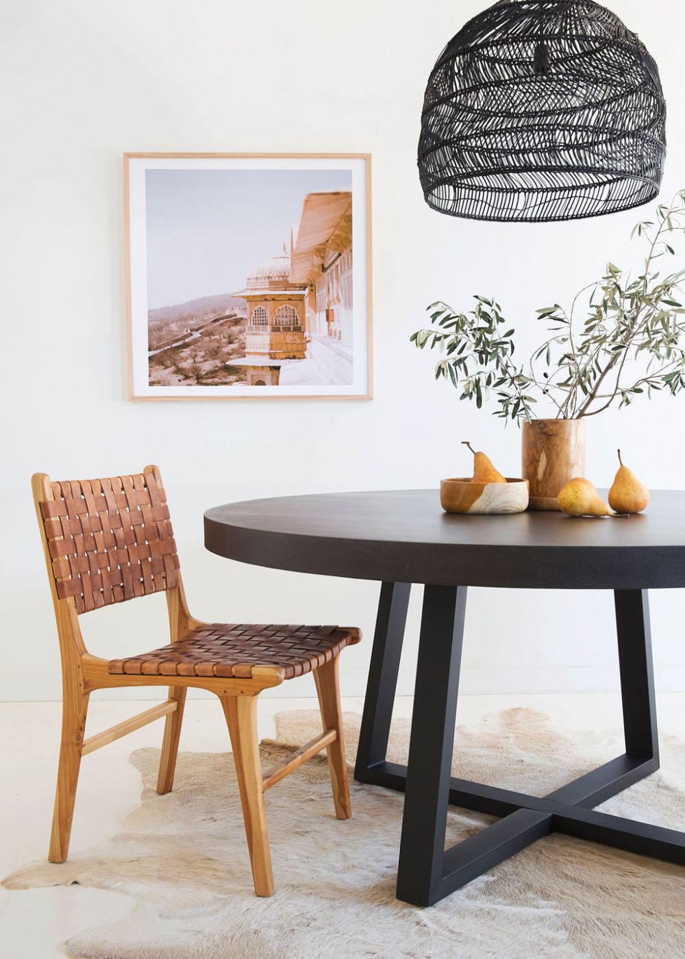 1.6m Alta Round Dining Table - Ebony Black with Black Powder Coated Legs