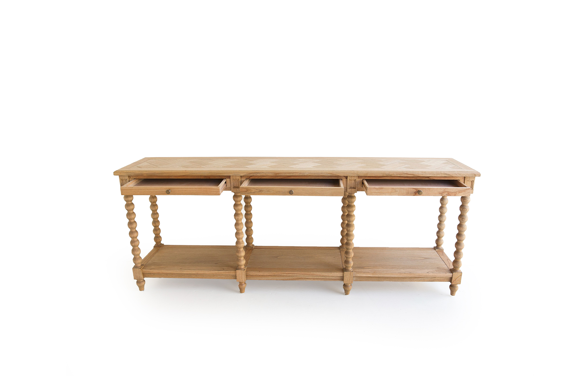 Stradbroke Bobbin Console Table - 3 Drawer - Herringbone Top - Image 4