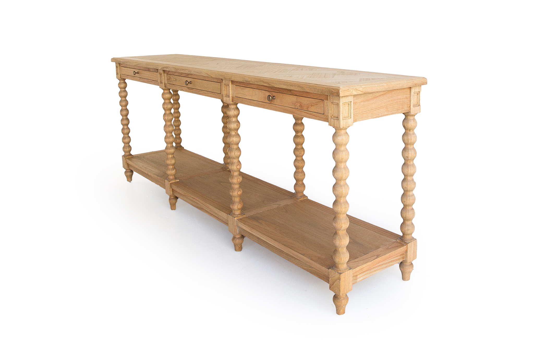 Stradbroke Bobbin Console Table - 3 Drawer - Herringbone Top - Image 5