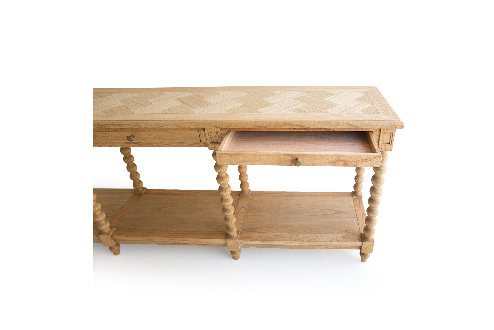 Stradbroke Bobbin Console Table - 3 Drawer - Herringbone Top - Image 7