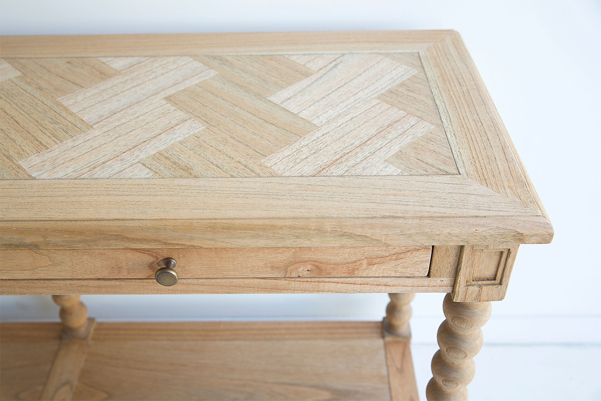 Stradbroke Bobbin Console Table - 3 Drawer - Herringbone Top - Image 8