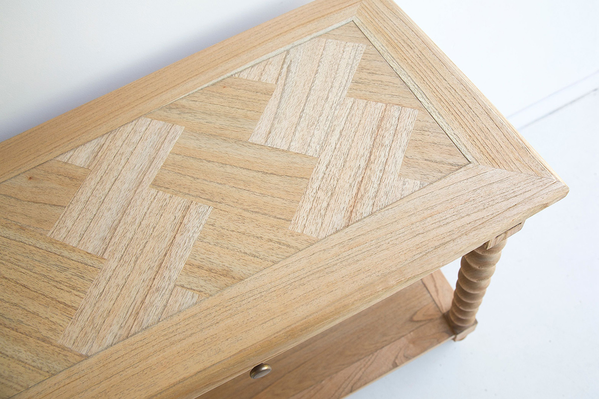 Stradbroke Bobbin Console Table - 3 Drawer - Herringbone Top - Image 9