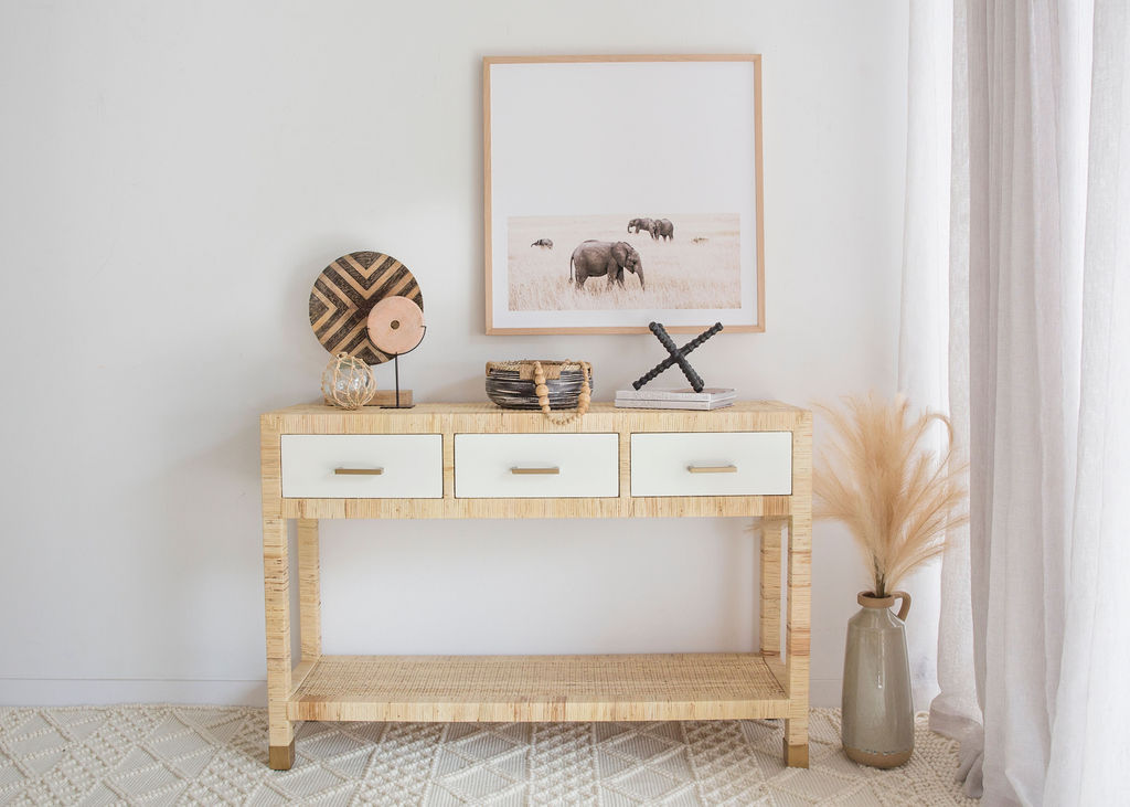Palms three drawer console table