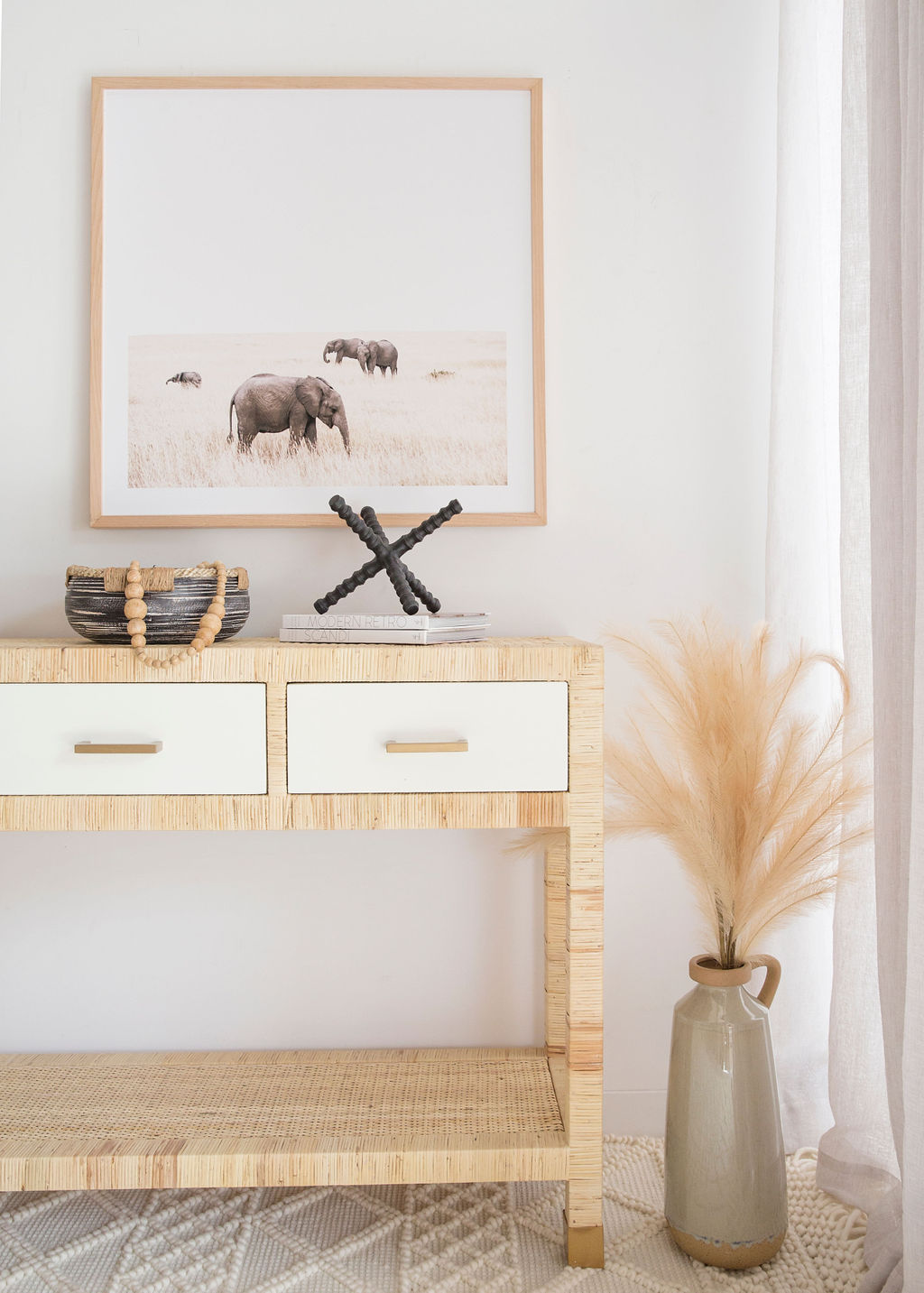 Palms three drawer console table