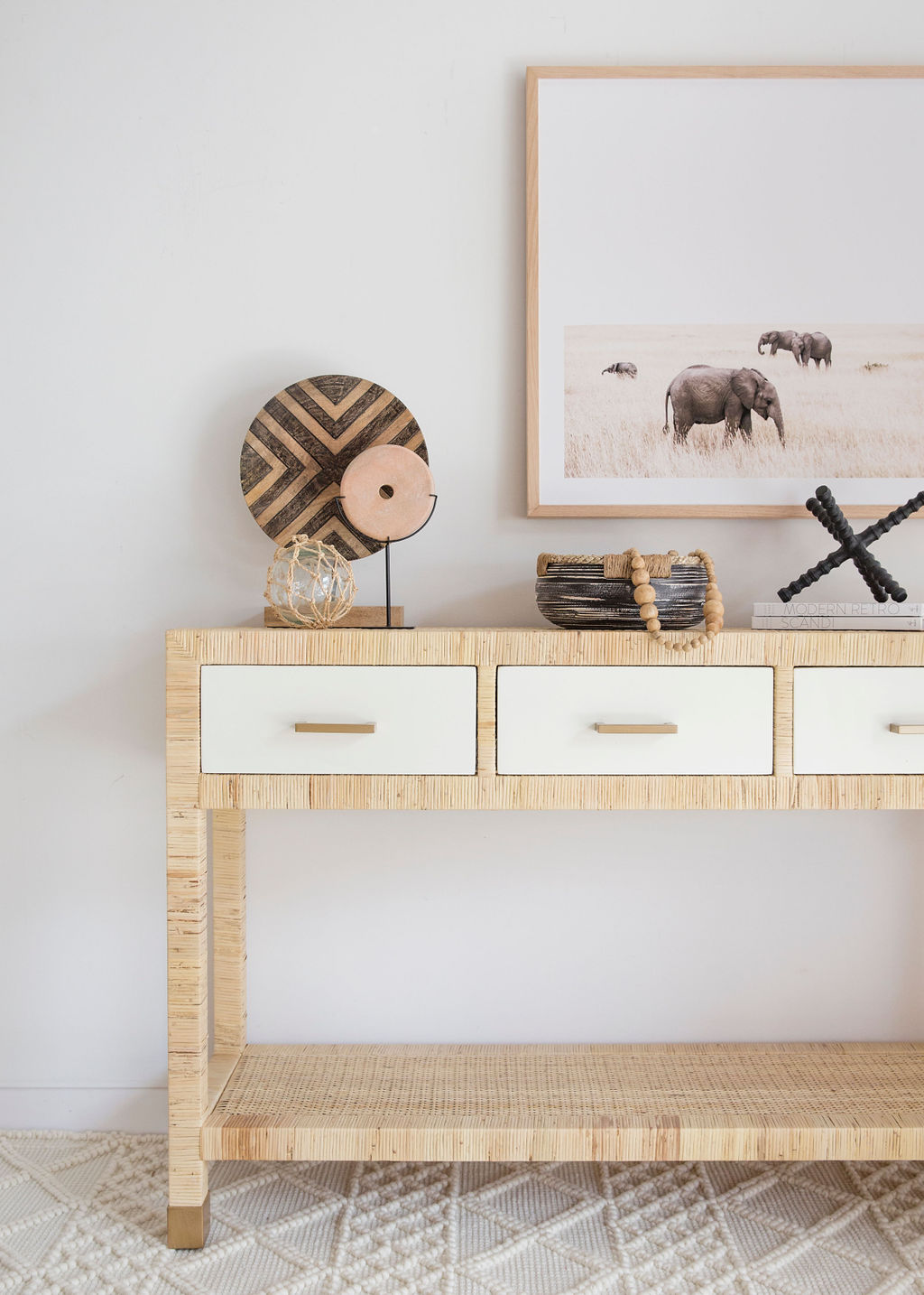 Palms three drawer console table