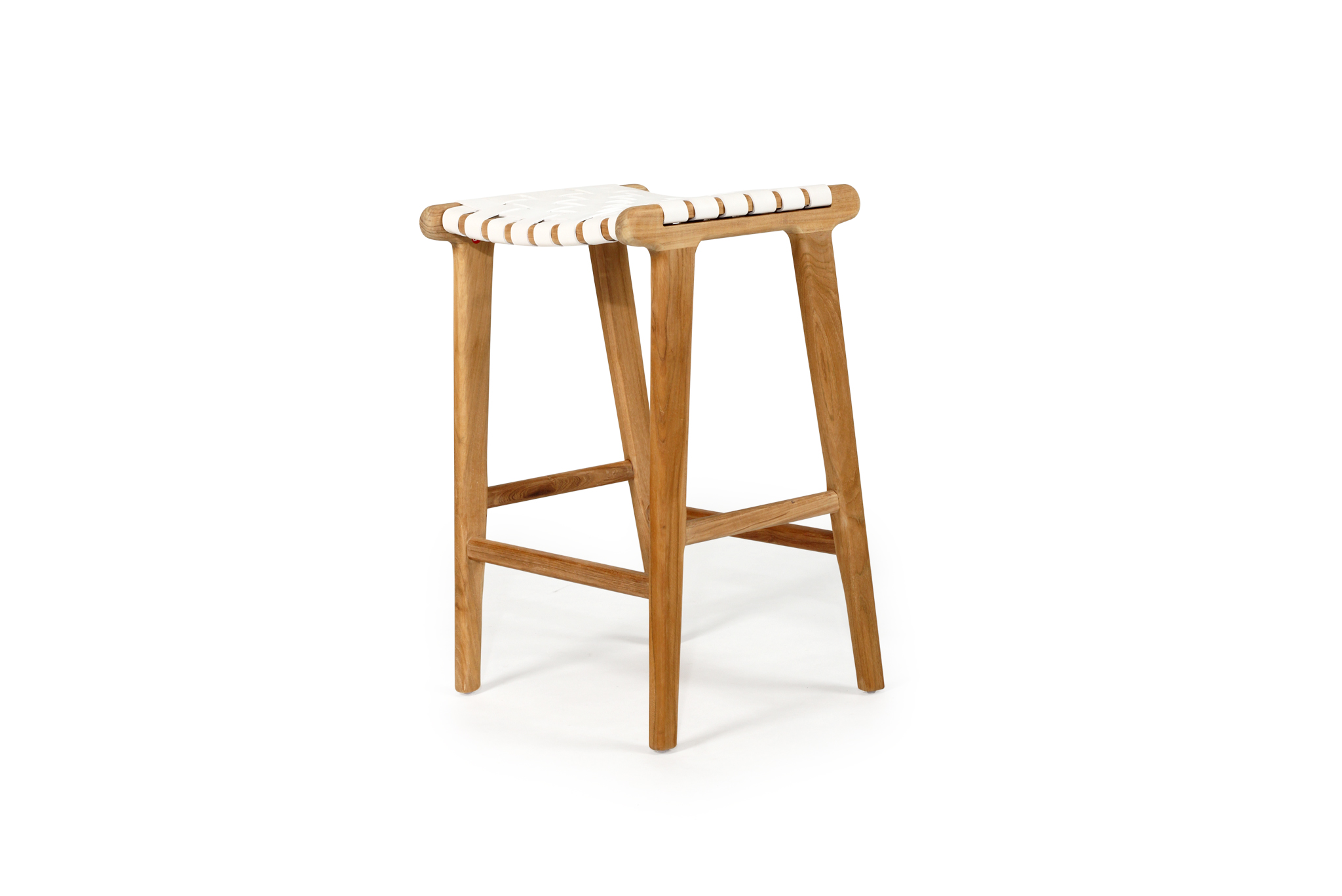 Pasadena Leather Saddle Stool - White - Woven - Image 3