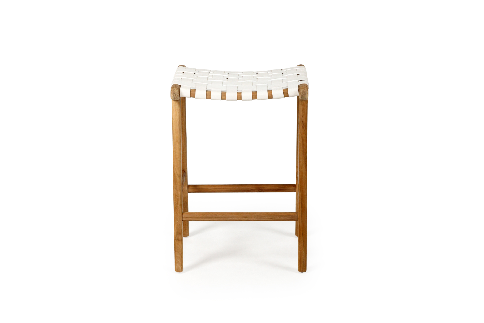 Pasadena Leather Saddle Stool - White - Woven - Image 4