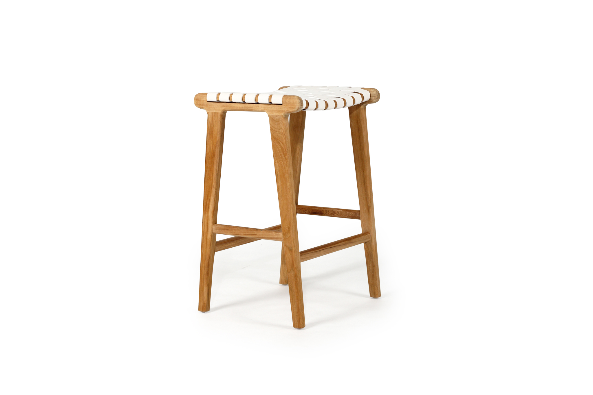 Pasadena Leather Saddle Stool - White - Woven - Image 6