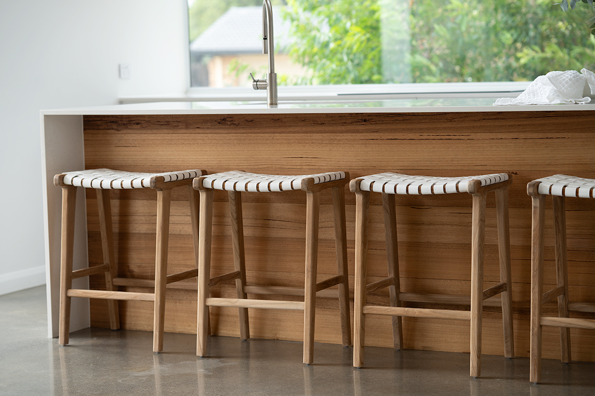 Pasadena Leather Saddle Stool - White - Woven - Image 2