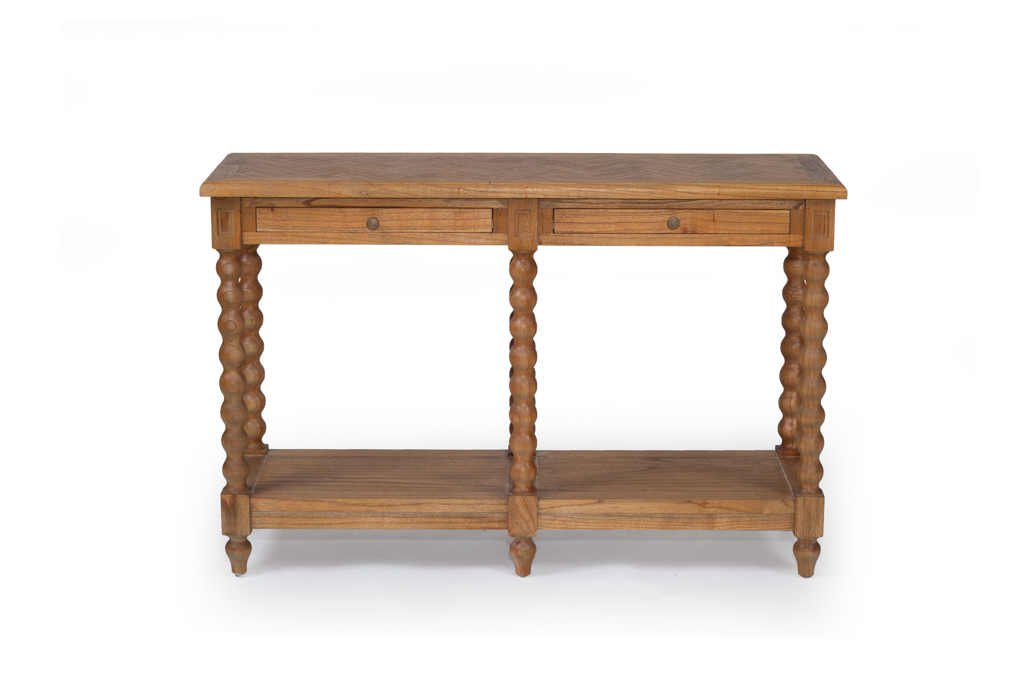 Stradbroke Bobbin Console Table - 2 Drawer - Herringbone Top - Image 3