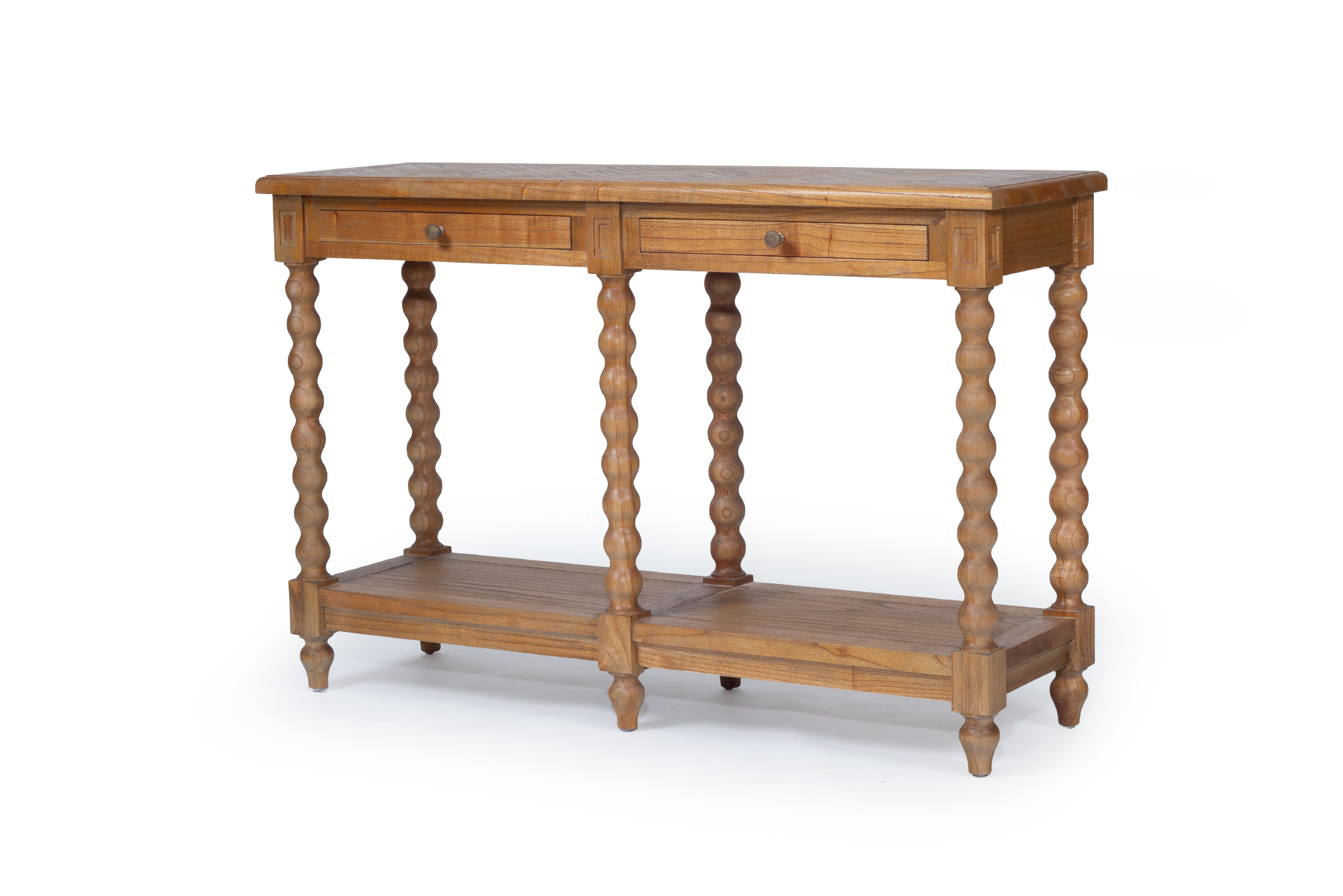 Stradbroke Bobbin Console Table - 2 Drawer - Herringbone Top - Image 4