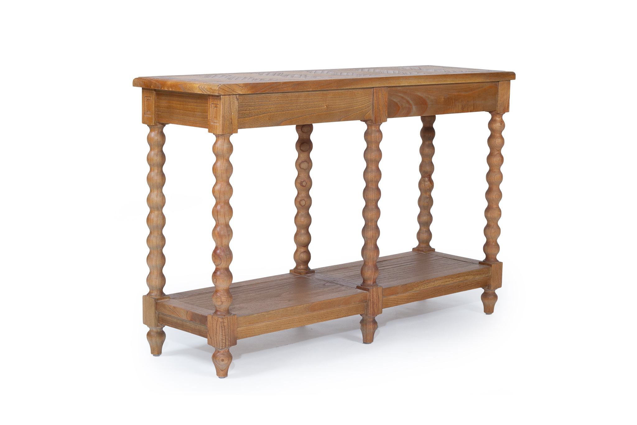Stradbroke Bobbin Console Table - 2 Drawer - Herringbone Top - Image 6