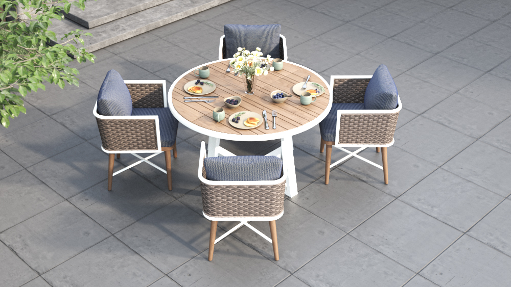 Watego Outdoor Round Dining Table - 1.25m - White Pearl Powder Coated Legs - Image 2