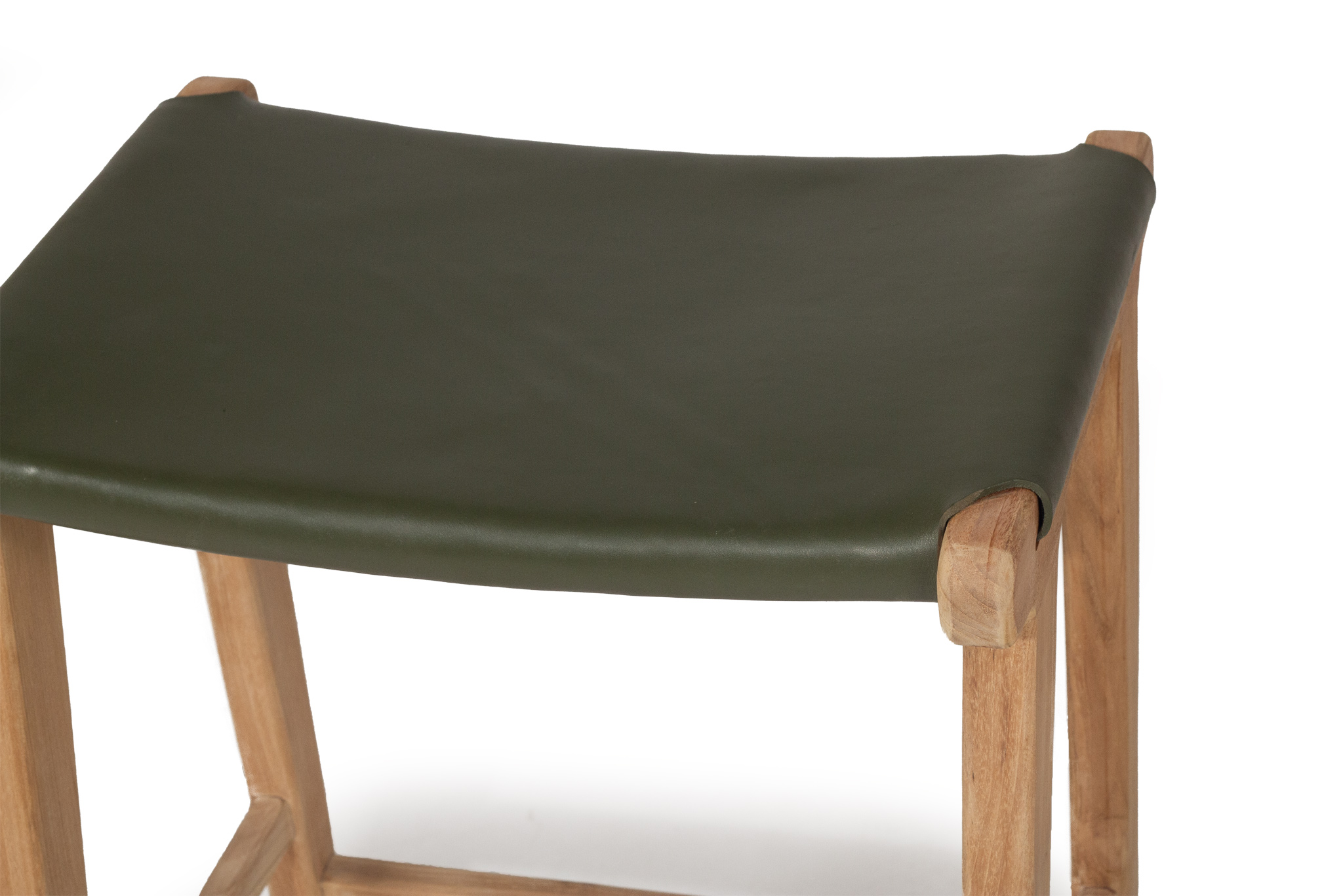 Pasadena Leather Saddle Stool - Olive - Flat - Image 6