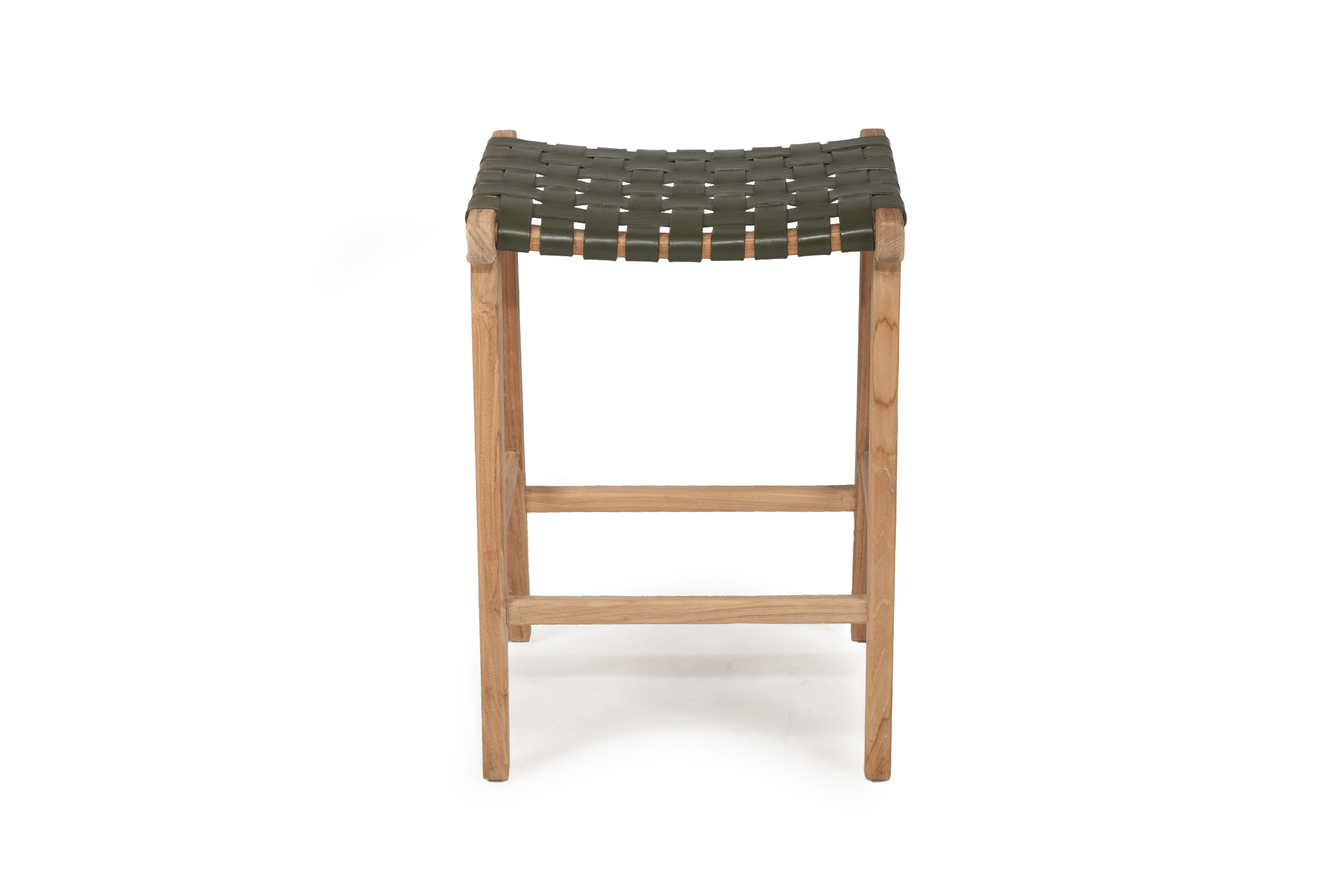 Pasadena Leather Saddle Stool - Olive - Woven - Image 4