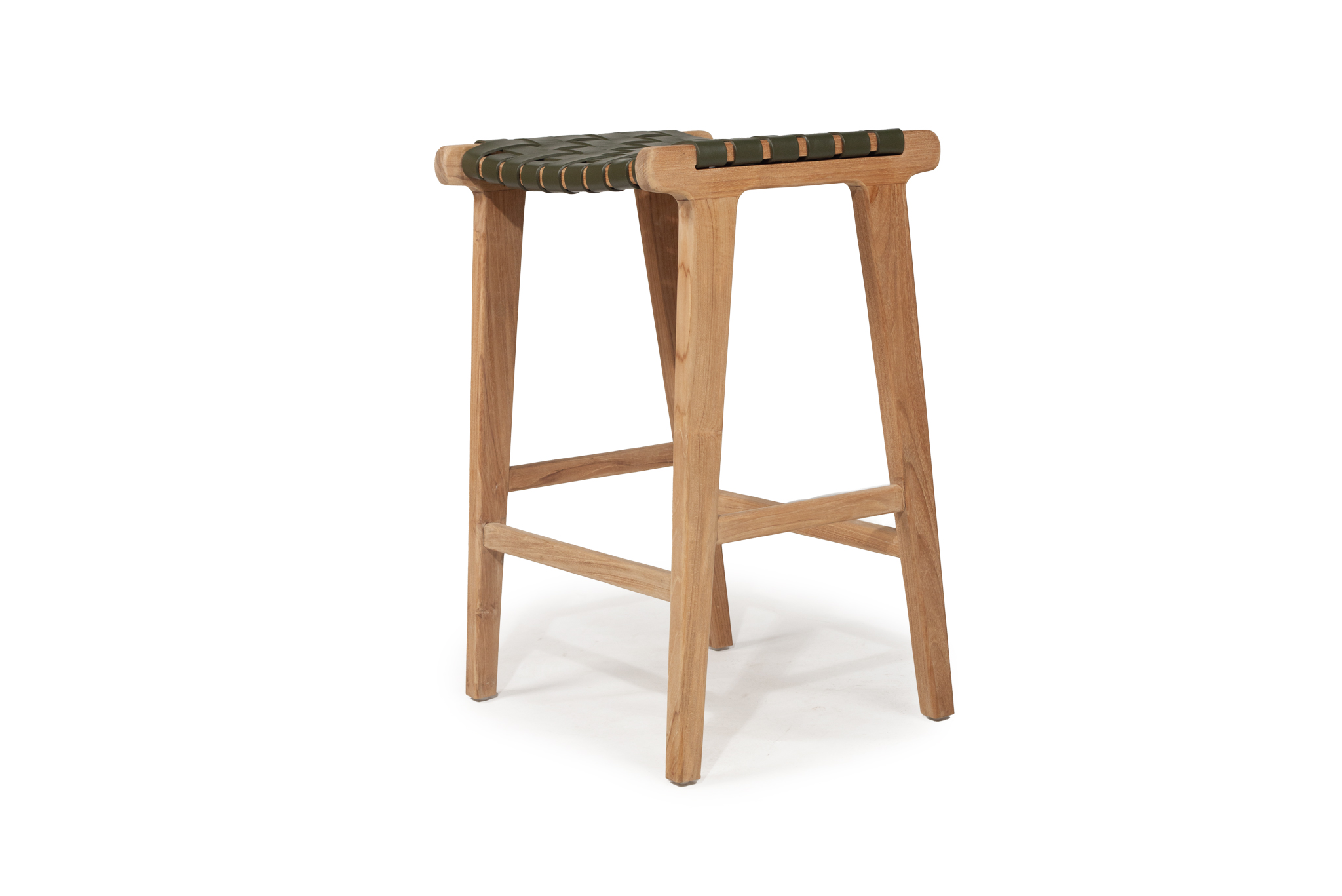 Pasadena Leather Saddle Stool - Olive - Woven - Image 3