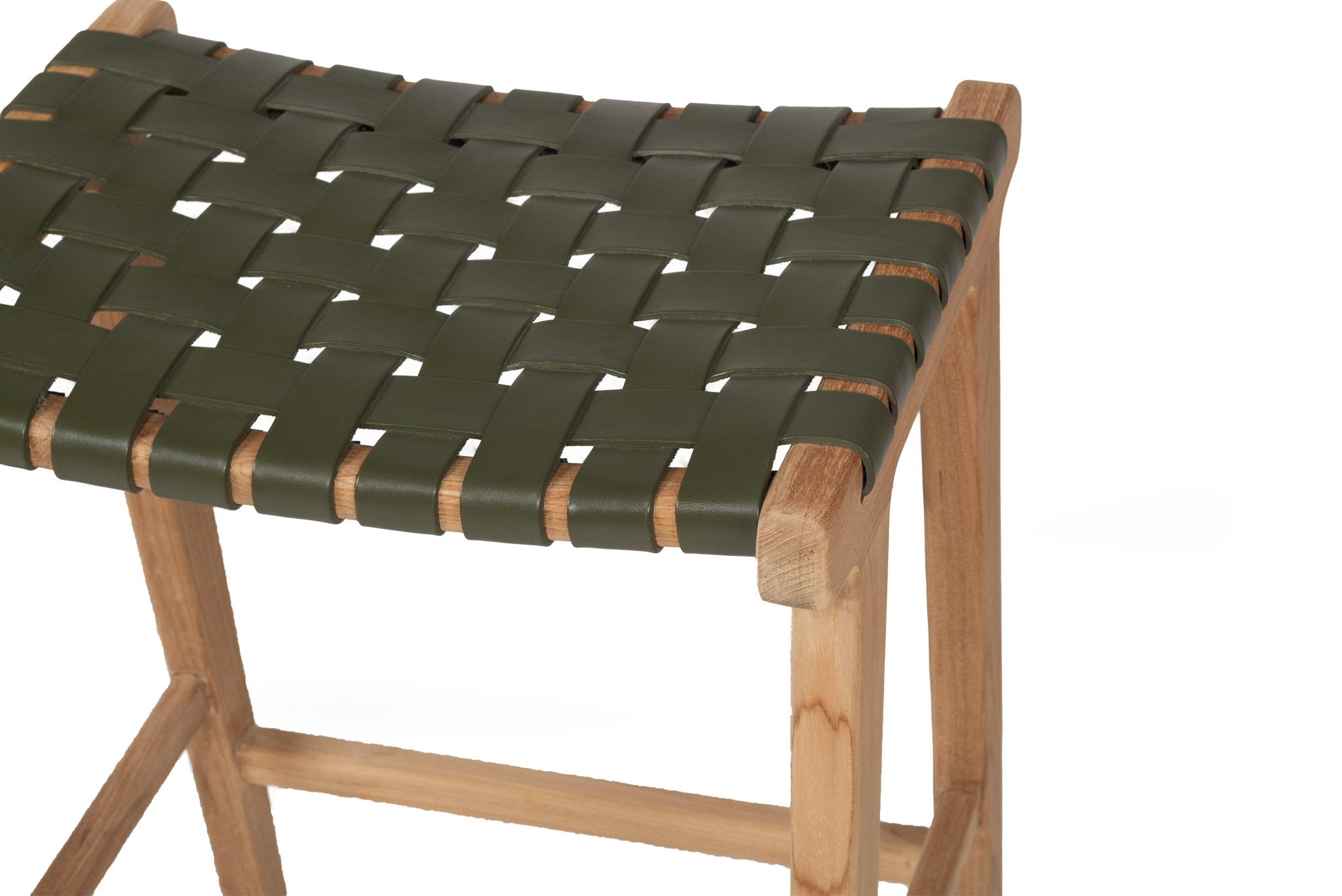 Pasadena Leather Saddle Stool - Olive - Woven - Image 7