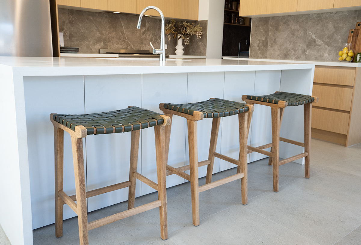 Pasadena Leather Saddle Stool - Olive - Woven - Image 2