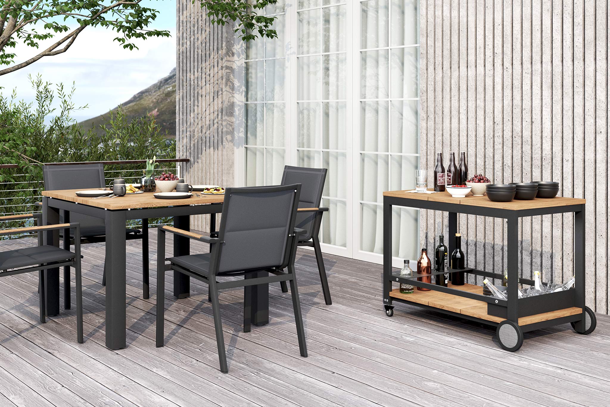 Carmel Outdoor Bar Cart - Asteroid Black (Charcoal) Powder Coated Frame - Image 6