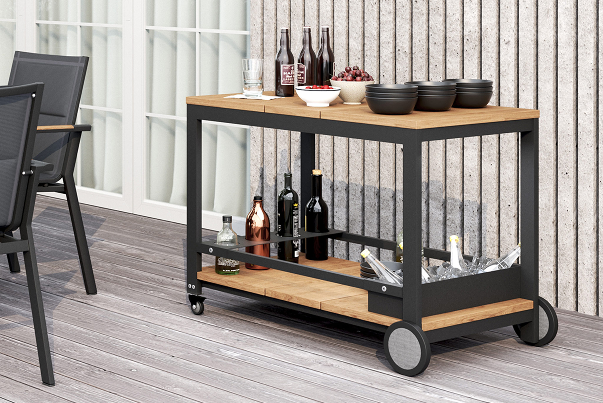 Carmel Outdoor Bar Cart - Asteroid Black (Charcoal) Powder Coated Frame