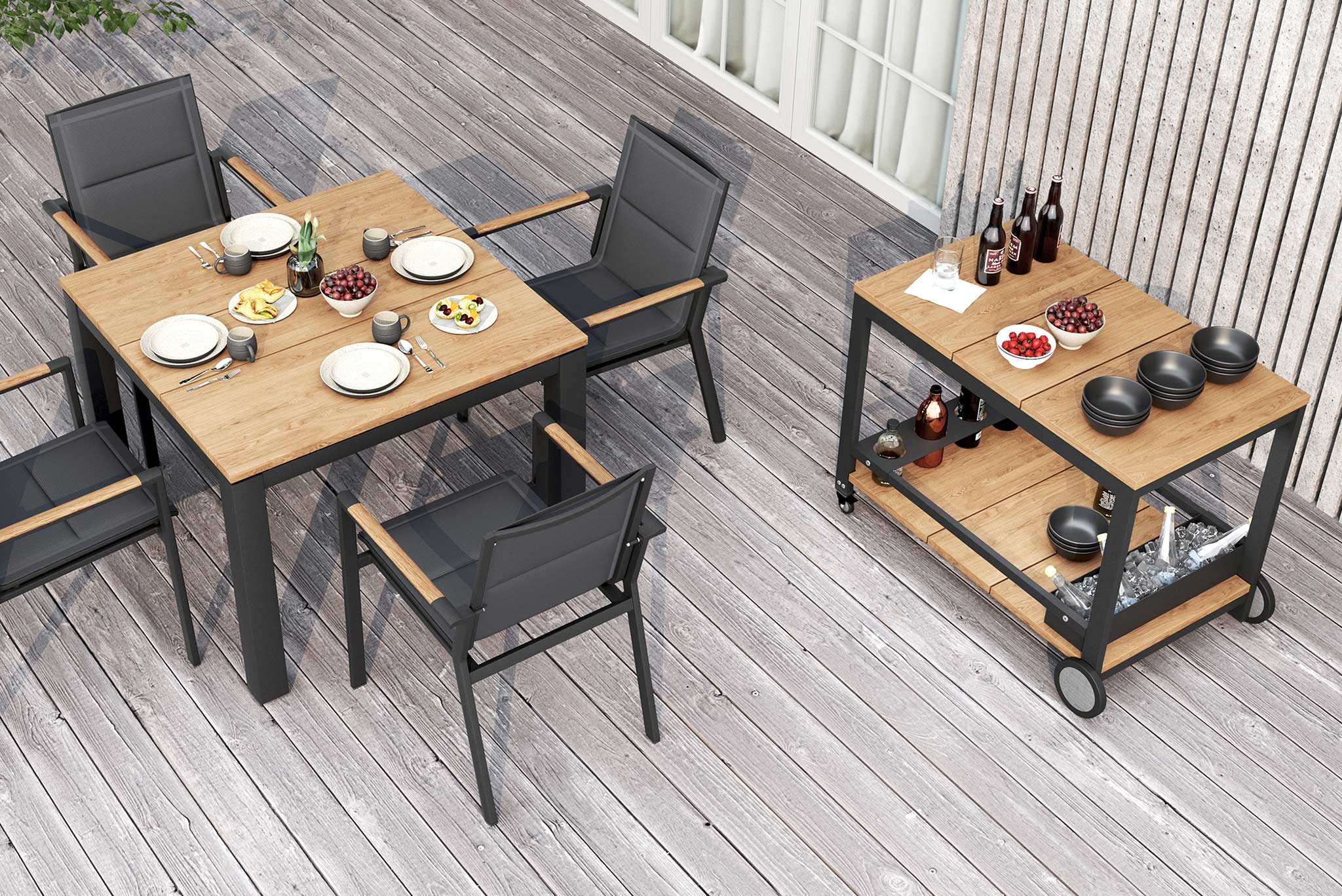 Carmel Outdoor Bar Cart - Asteroid Black (Charcoal) Powder Coated Frame - Image 5