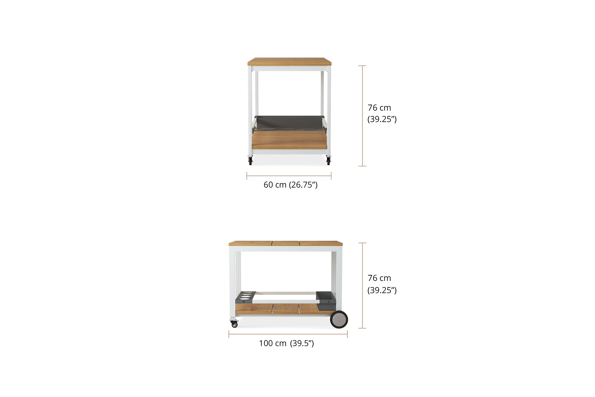 Carmel Outdoor Bar Cart - Pearl White Powder Coated Frame - Image 17