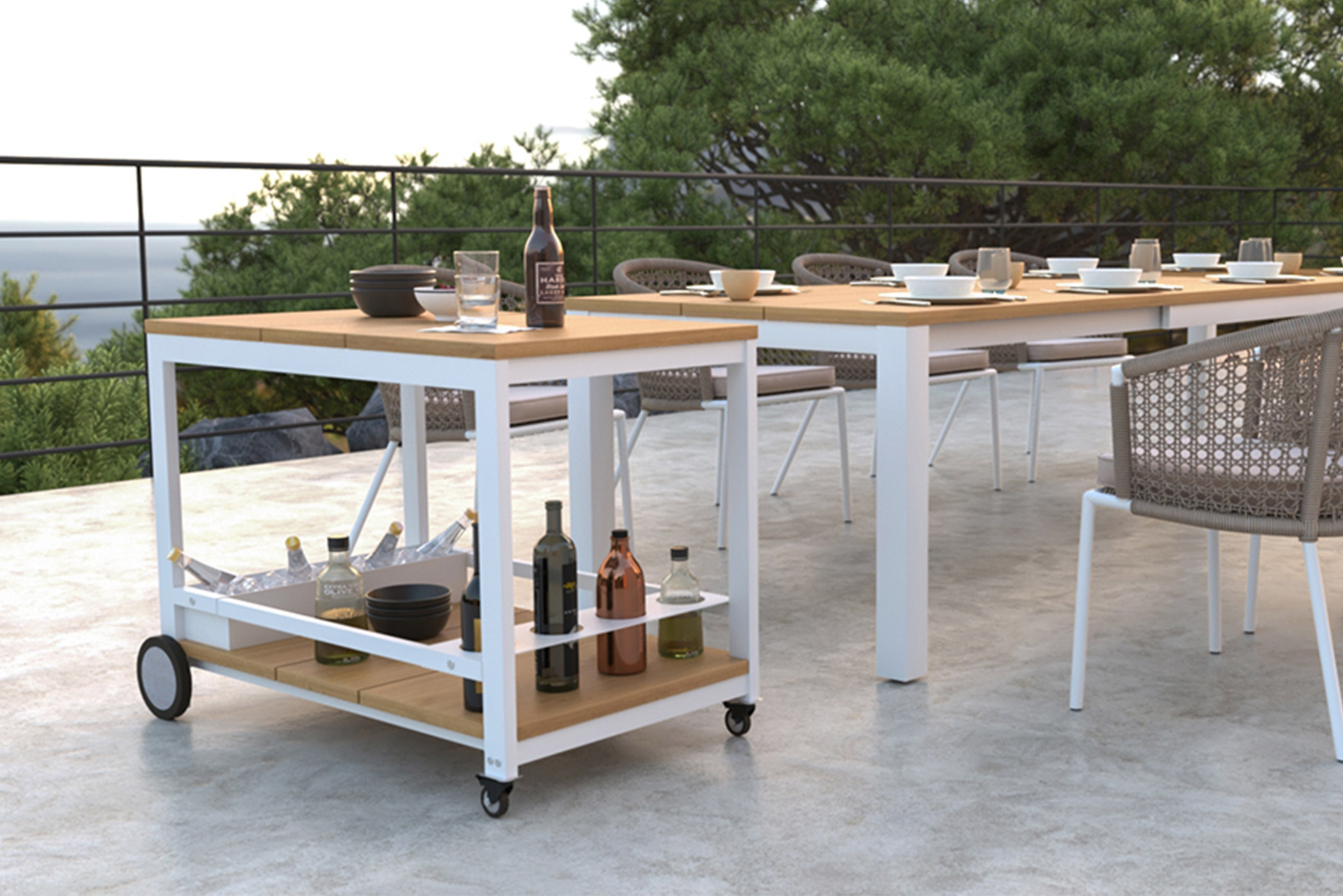 Carmel Outdoor Bar Cart - Pearl White Powder Coated Frame - Image 16