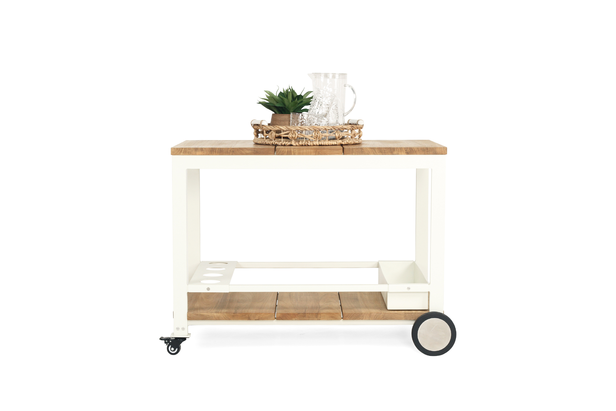 Carmel Outdoor Bar Cart - Pearl White Powder Coated Frame - Image 11