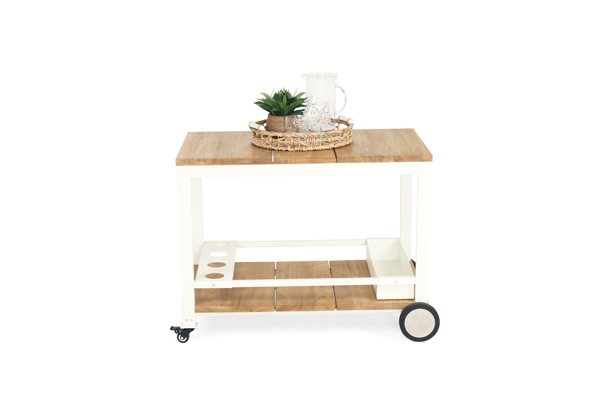 Carmel Outdoor Bar Cart - Pearl White Powder Coated Frame - Image 12