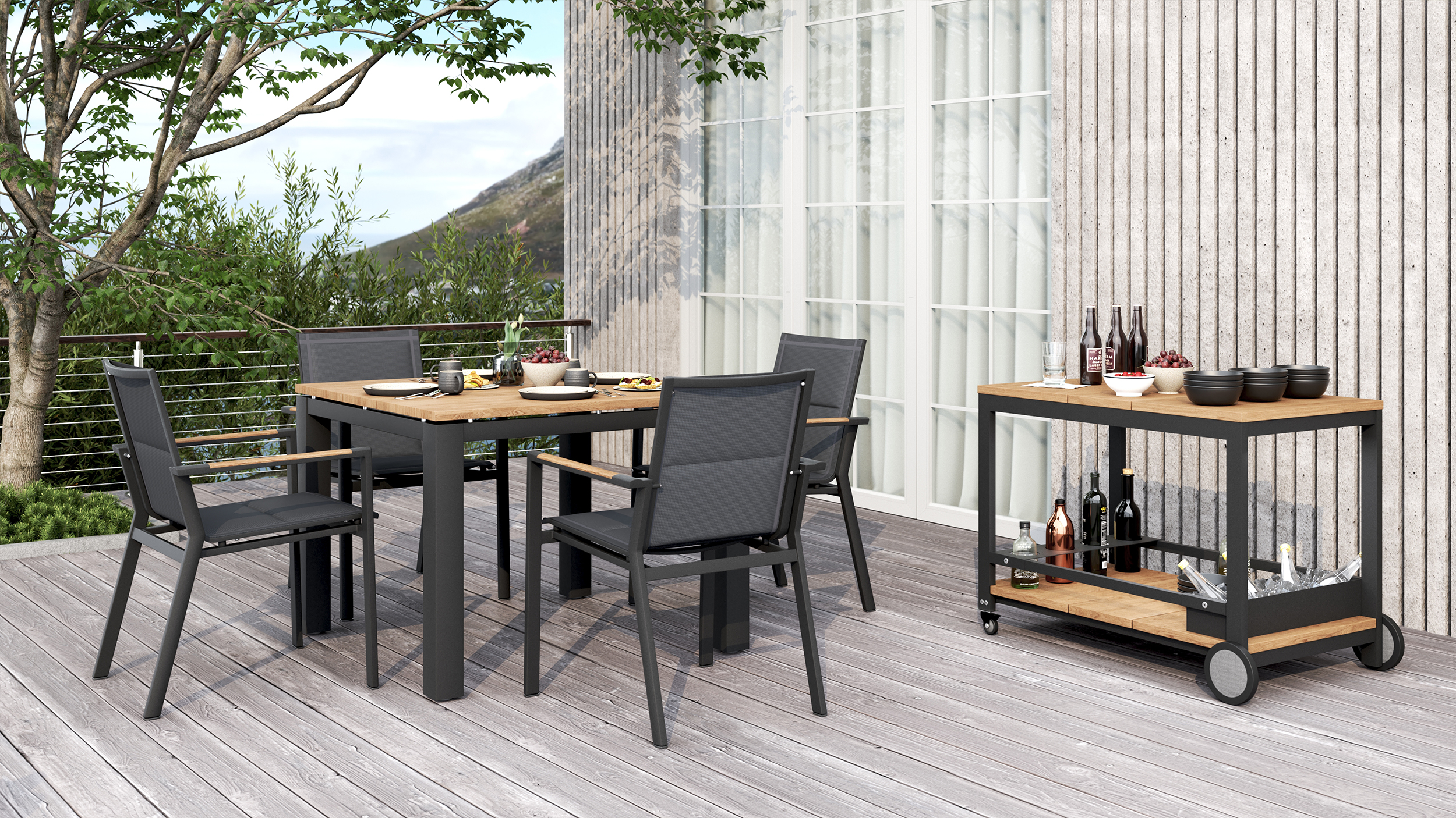 Carmel Outdoor Bar Cart - Asteroid Black (Charcoal) Powder Coated Frame - Image 7