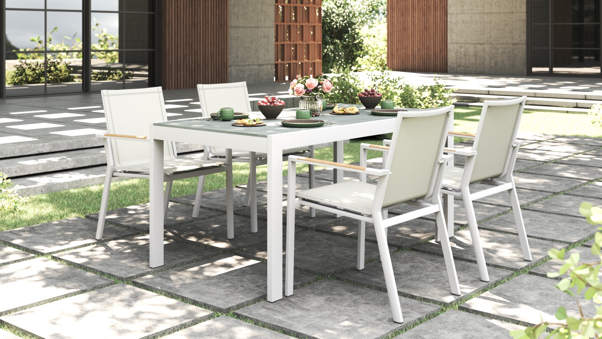 Roberto Outdoor Dining Table 160cm - Pearl White - Image 2