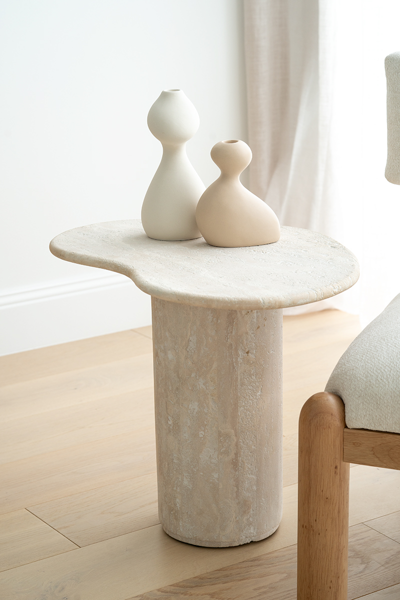 Geo Travertine Organic Side Table - 58cm - Image 2