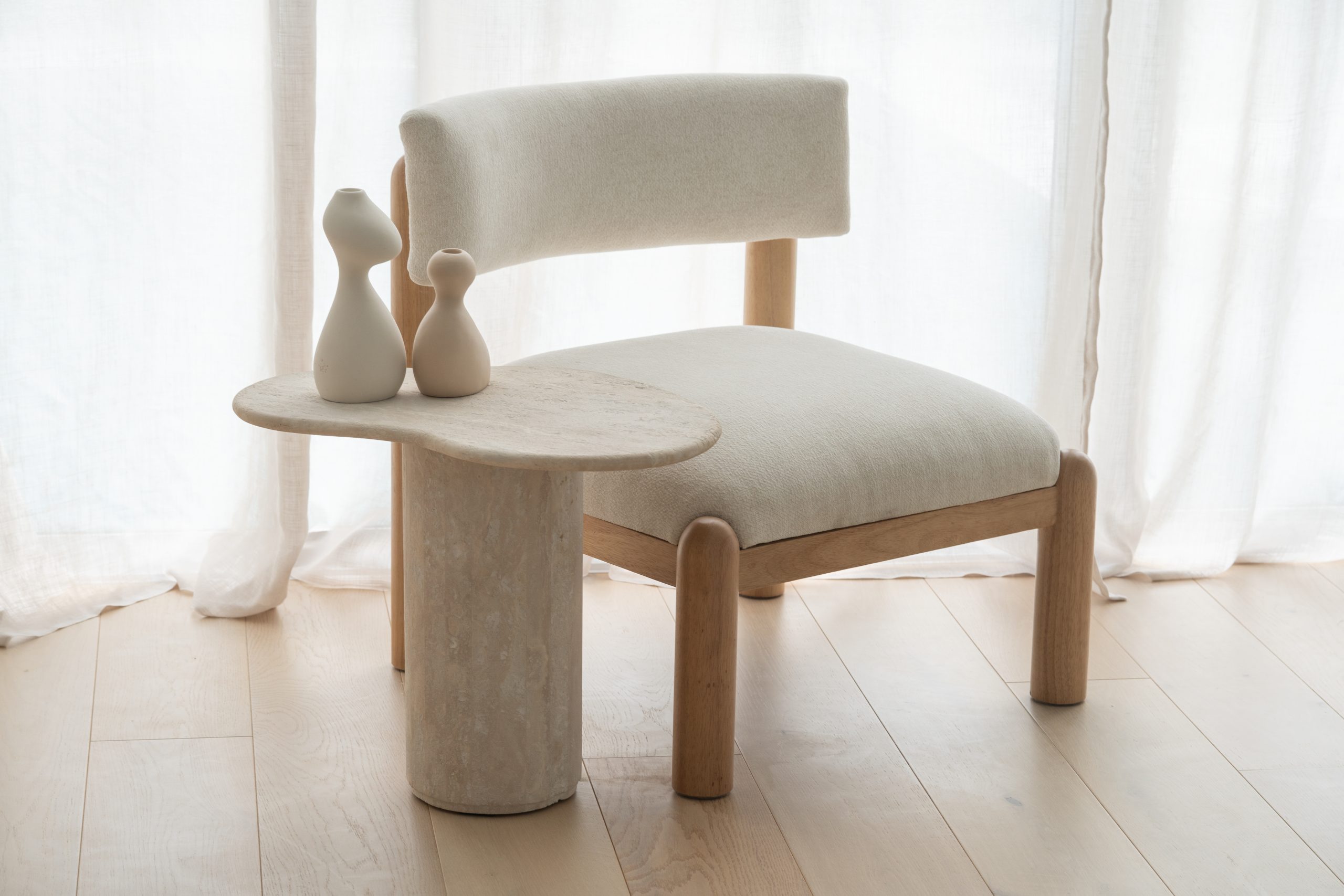 Geo Travertine Organic Side Table - 58cm - Image 14
