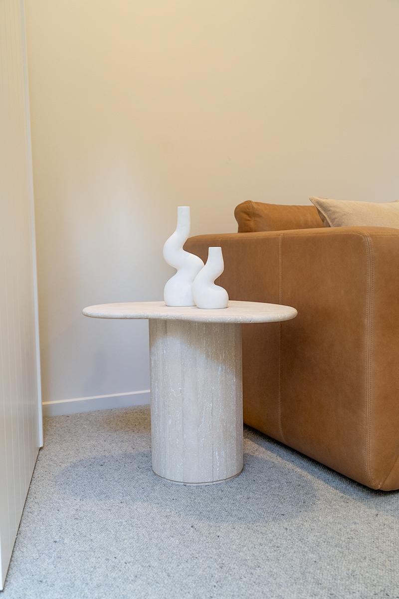 Geo Travertine Organic Side Table - 58cm - Image 15