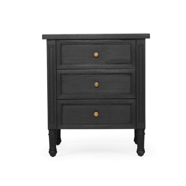 Hamilton Bedside Table - 3 Drawer - Black