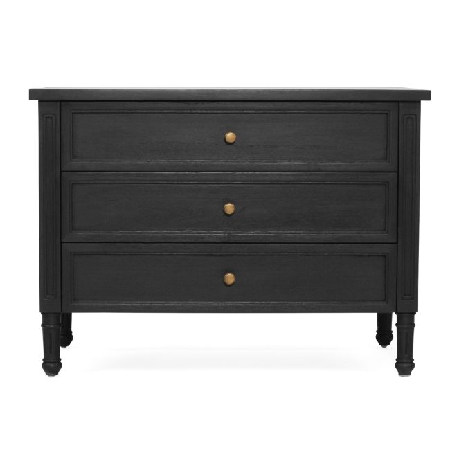 Hamilton Bedside Table/ Nightstand - 3 Drawer - Black - 91cm
