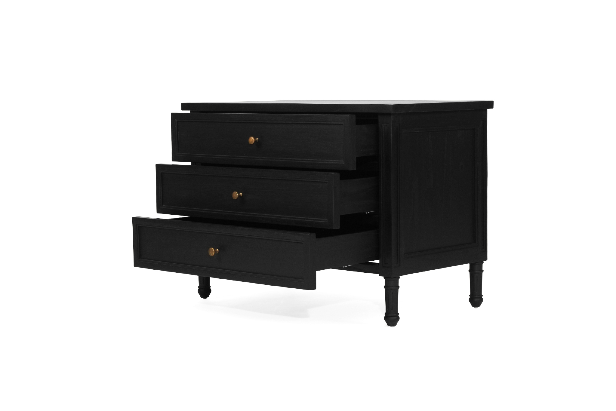 Hamilton Bedside Table/ Nightstand - 3 Drawer - Black - 91cm - Image 6