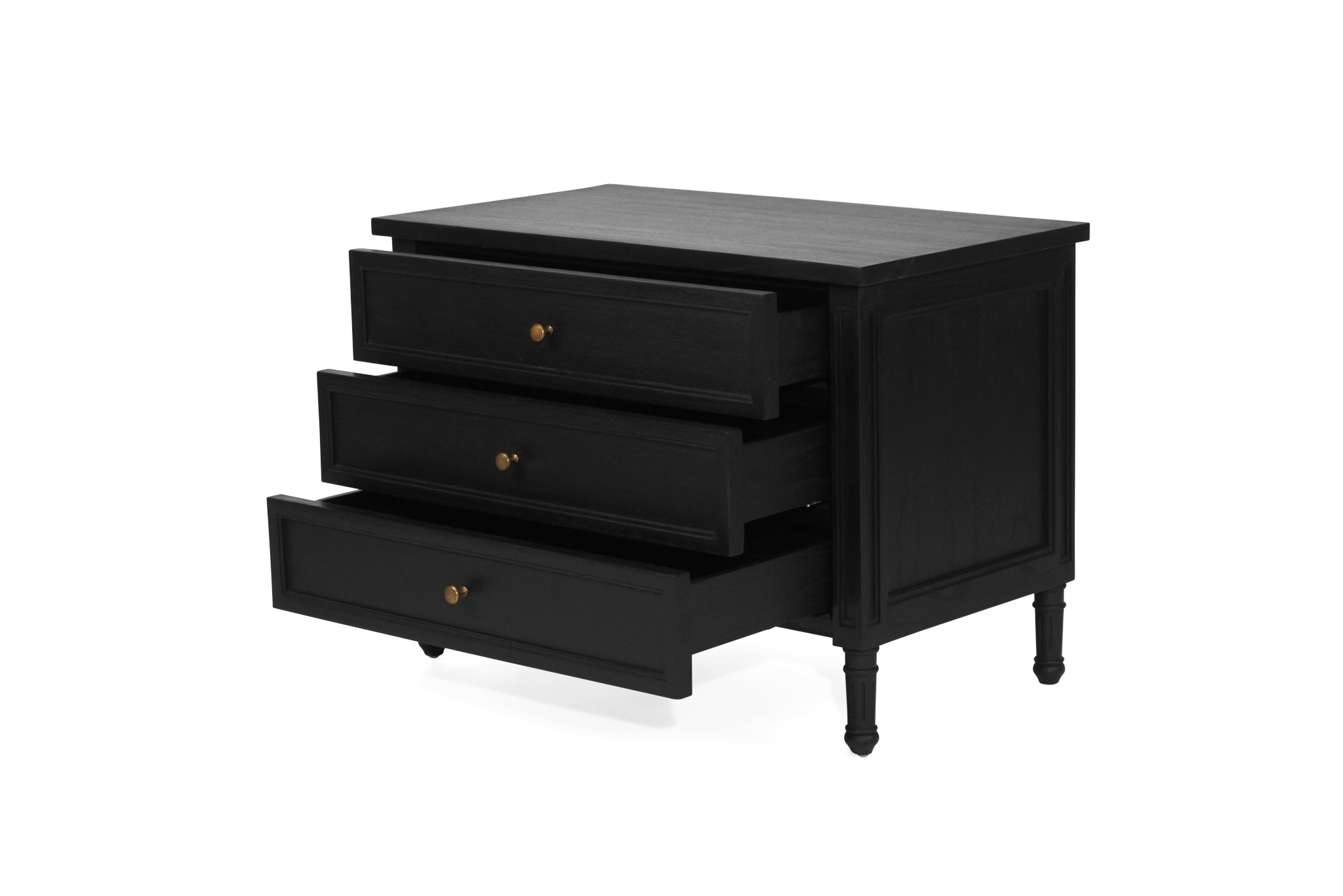 Hamilton Bedside Table/ Nightstand - 3 Drawer - Black - 91cm - Image 2