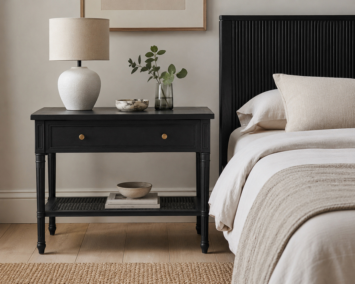 Hamilton Nightstand / Bedside - Black - 91cm - Image 2