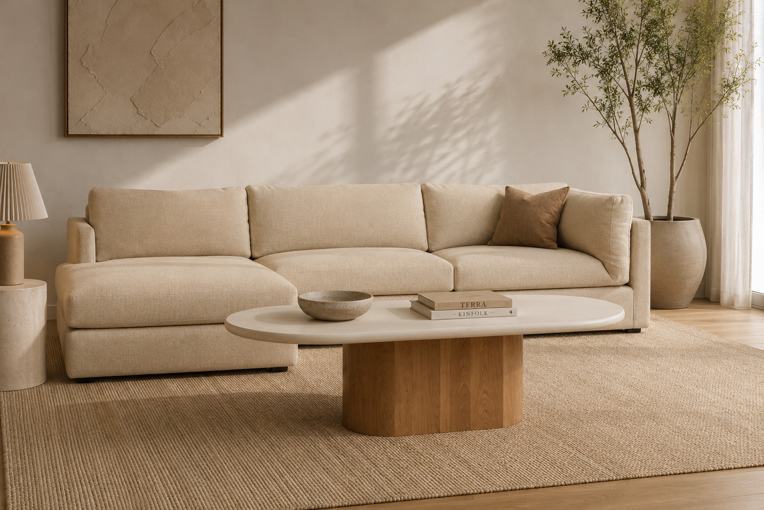 Harlow Oval Coffee Table - 150cm - Natural Oak Base - Image 2