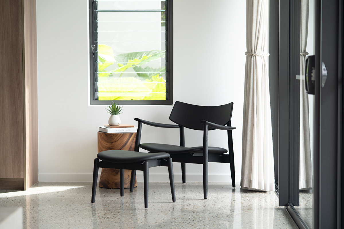 Harlow Foot Stool - Black with Black Leather - Image 2