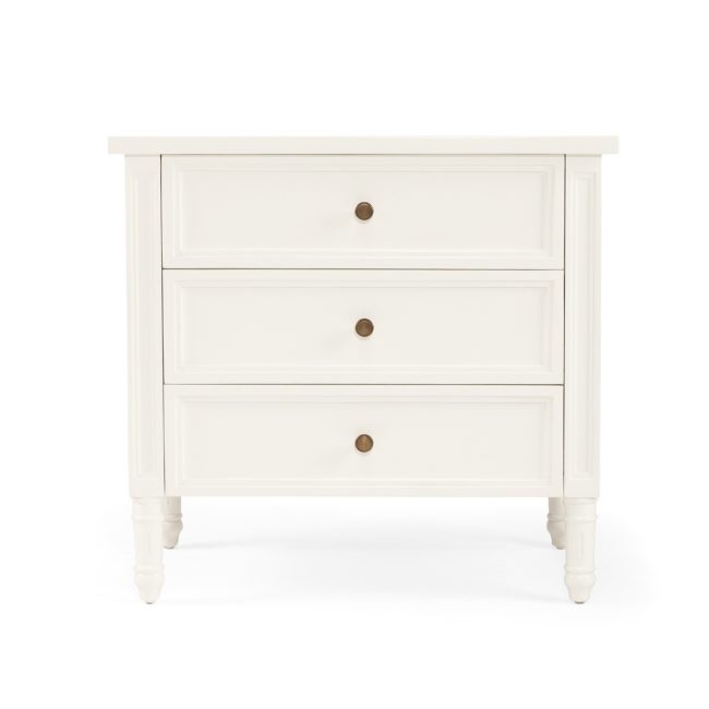 Hamilton Bedside Table - 3 Drawer - White - 70cm