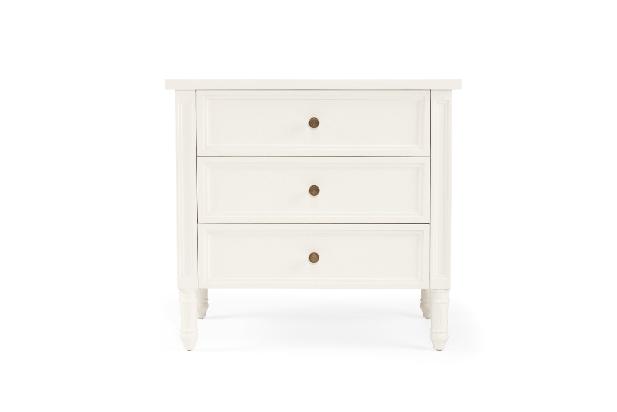 Hamilton Bedside Table - 3 Drawer - White - 70cm