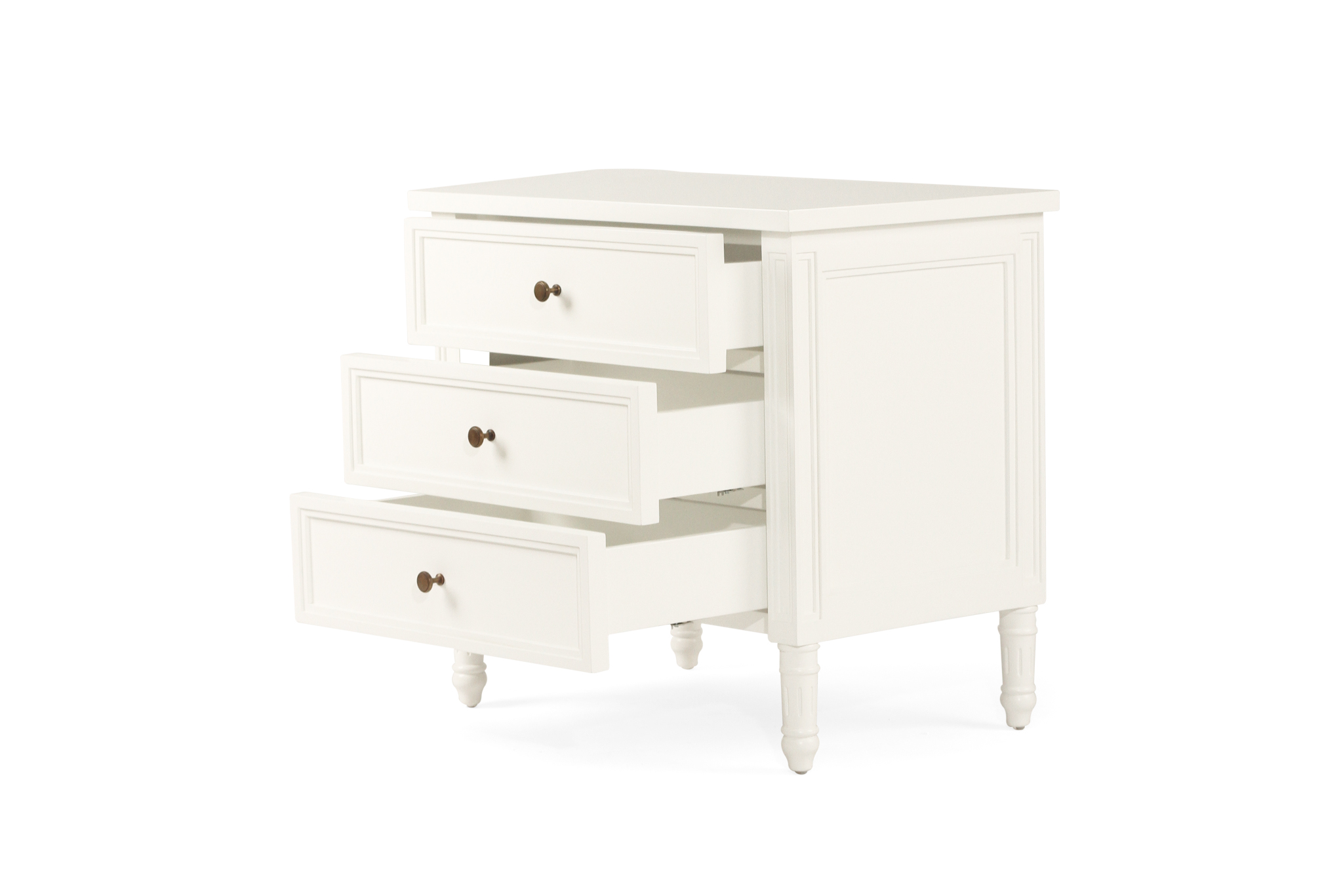 Hamilton Bedside Table - 3 Drawer - White - 70cm - Image 4