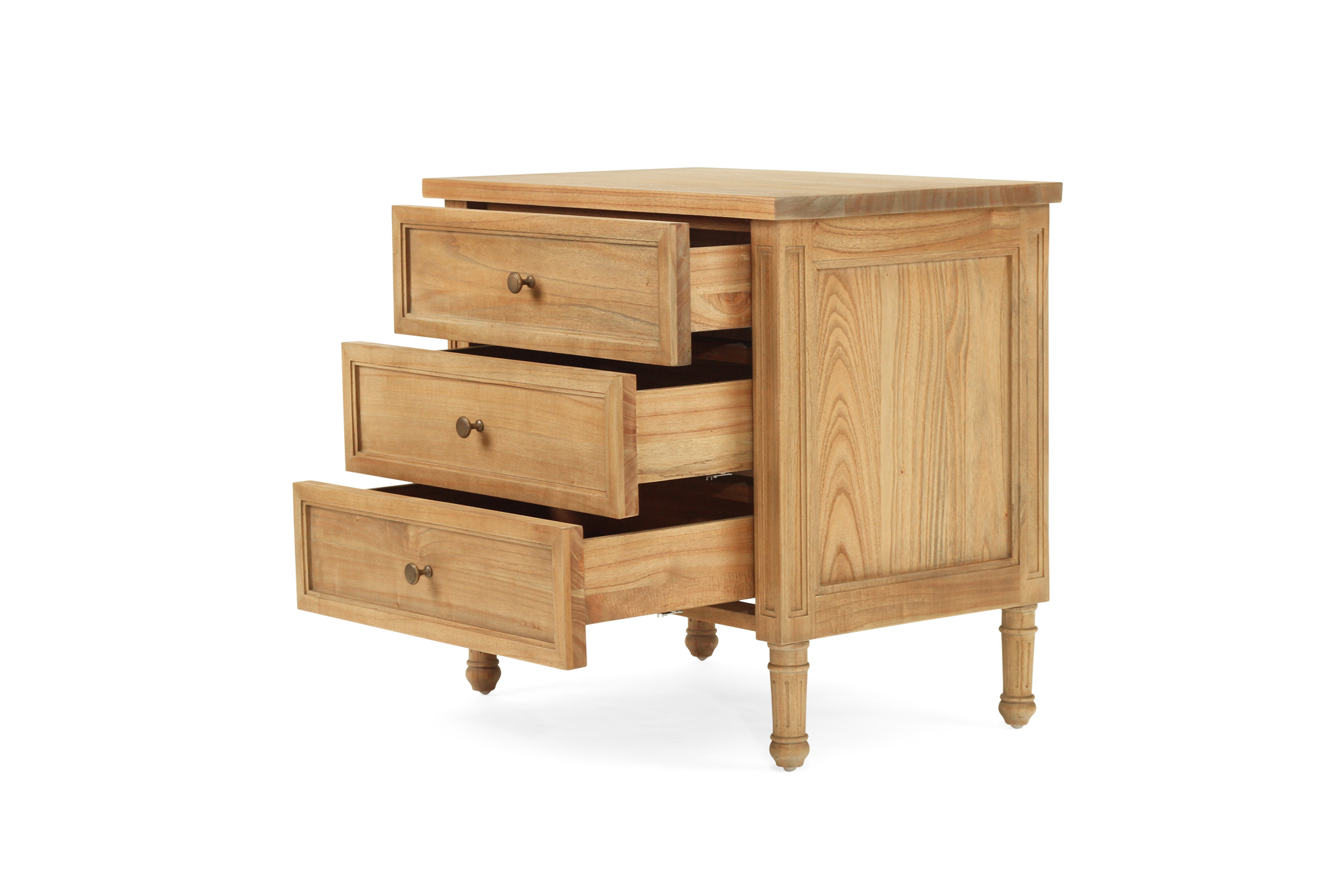 Hamilton Bedside Table - 3 Drawer - Weathered Oak - 70cm - Image 5