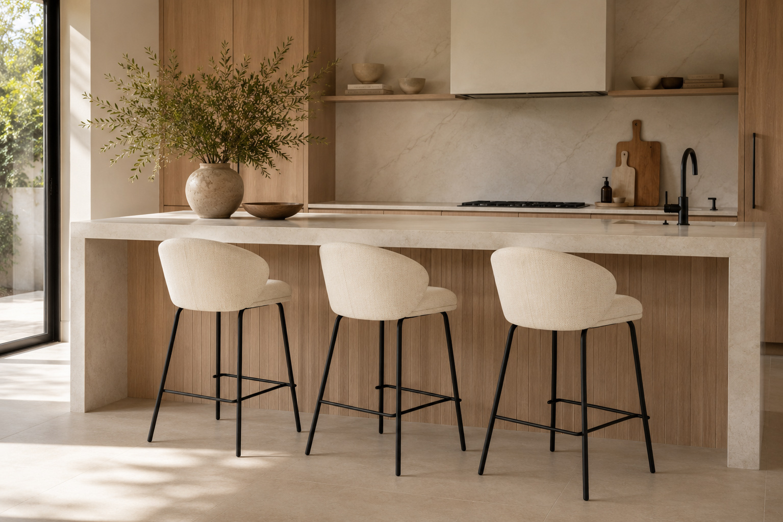Anders Counter Stool - Natural Upholstery with Black Legs - Image 2
