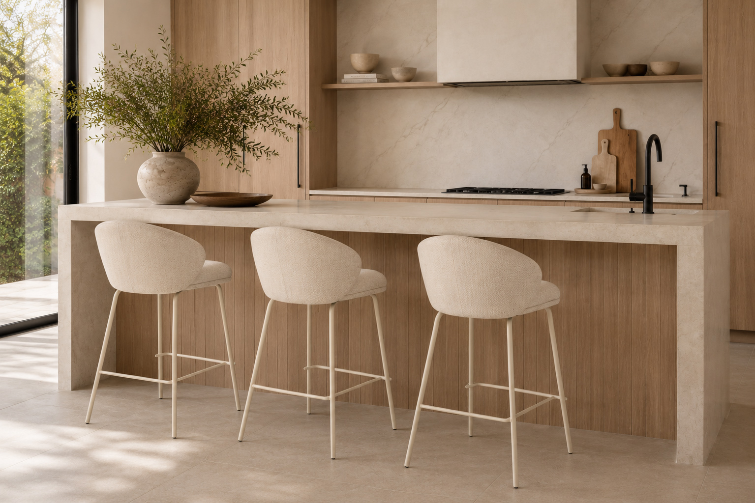 Anders Counter Stool - Natural Upholstery with White Legs - Image 2