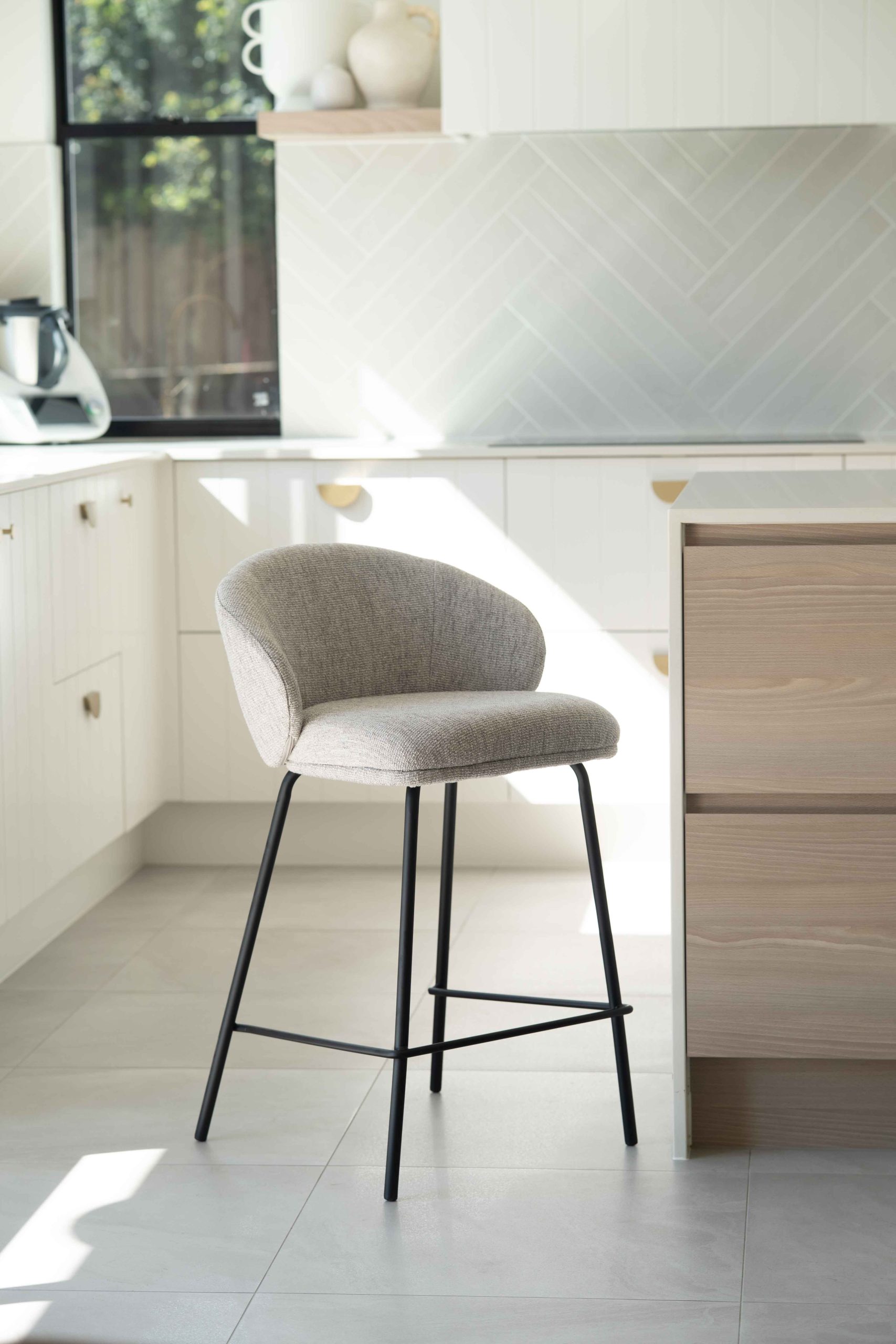 Anders Counter Stool - Pebble Upholstery with Black Legs - Image 11