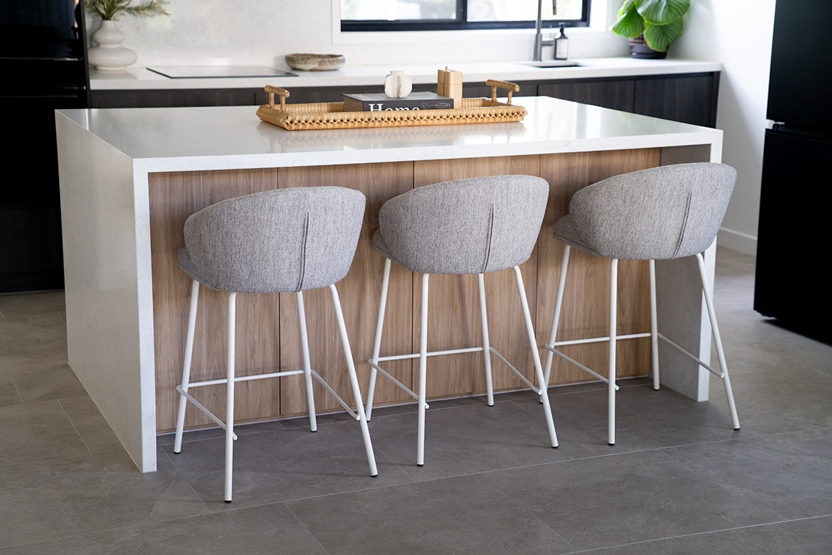 Anders Counter Stool - Pebble Upholstery with White Legs - Image 11